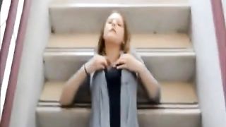 Amateur public facial on stairway