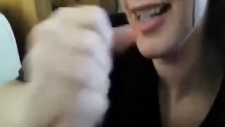 Girl jerks off her boyfriend and takes load in mouth 2