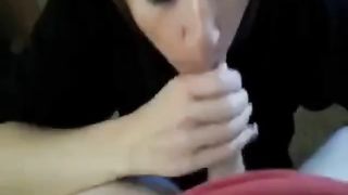 Girl jerks off her boyfriend and takes load in mouth 2