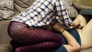 Mistress in Red Tights Pantyhose Facesits Slave and Masturbates Femdome