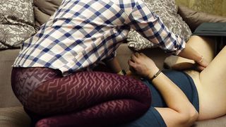 Mistress in Red Tights Pantyhose Facesits Slave and Masturbates Femdome