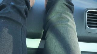 Smoking and barefooted in the car