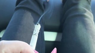 Smoking and barefooted in the car