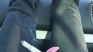 Smoking and barefooted in the car