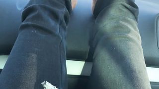 Smoking and barefooted in the car