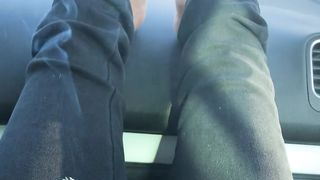 Smoking and barefooted in the car