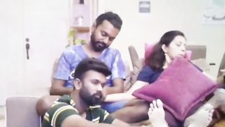 Three slaves massaging indian mistress