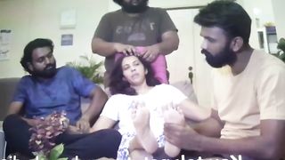Three slaves massaging indian mistress