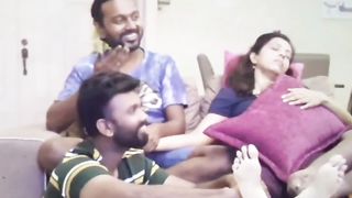 Three slaves massaging indian mistress