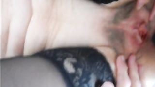 wanking over spread pussy