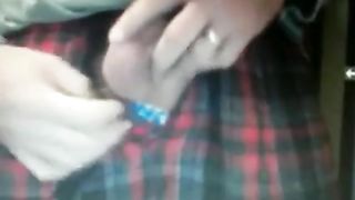 dad in shorts with hung mushroom head cock on cam