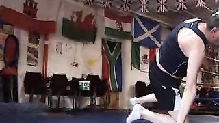 Scissors & facesitting on mats - girl vs older guy