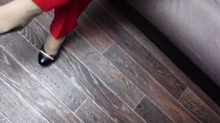 Sexy Girl in Pants Pantyhose Shoes Shows her Legs Foot Feet Fetish