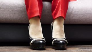 Sexy Girl in Pants Pantyhose Shoes Shows her Legs Foot Feet Fetish