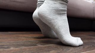 Sexy Girl in Tights Pantyhose Dress Gray Socks Sexy Feet Foot Fetish