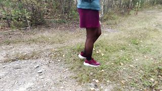 Sexy Girl in Stockings Walks in Nature Showing Legs Feet Foot Fetish
