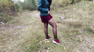 Sexy Girl in Stockings Walks in Nature Showing Legs Feet Foot Fetish