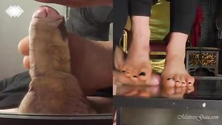 Mistress Gaia footjob: a touch of glass