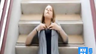 Amateur public facial on stairway 2