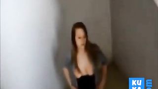 Amateur public facial on stairway 2