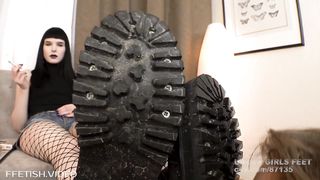Under girls feet- Big Dirty Boots For LIttle Lesbo Slave