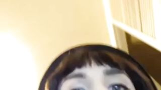 Girl uses vibe to squirt on mirror