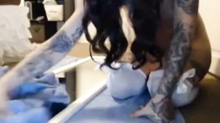 Girl uses vibe to squirt on mirror