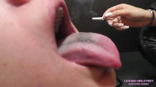 Licking girls feet - MIA - I'll make your tongue go black - Human ashtray, humiliatio