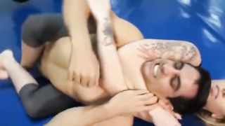 Power of beautiful girl in mixed wrestling