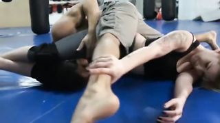 Power of beautiful girl in mixed wrestling