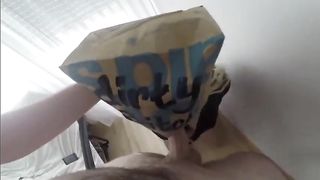 Dirty German girl blowjob with a McDonalds Paper Bag on head