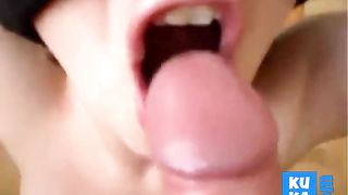 Blindfold blowjob and swallow cum