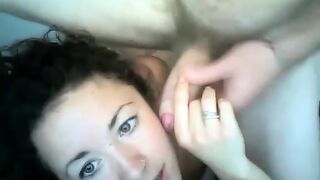 She licks his ass and then he cums on her tits