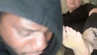 Foot slave by racist woman