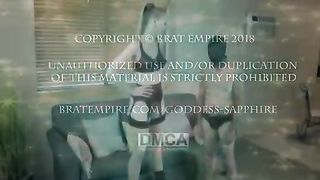 Tall blonde mistress dominate small man