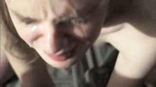 Cute girl sucks and licks balls and earns huge facial reward