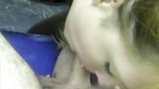 Blonde college girl pays her rent by sucking a small cock