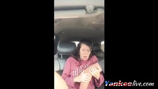 Very cute chick gets fingered to orgasm in back seat 2