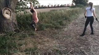 Sadistin Sara Stahl Bullwhipping outdoor