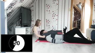 Headscissor challenge beautiful girl vs man