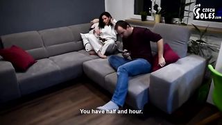 sexy karate girl doninates to her brother with her feet