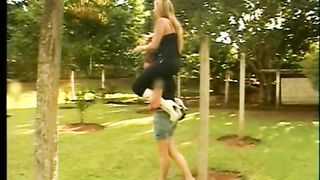 blonde beauty shoulder ride and facsit