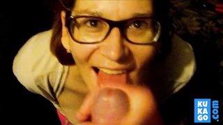 Dirty girl sucking dick on the garage floor.