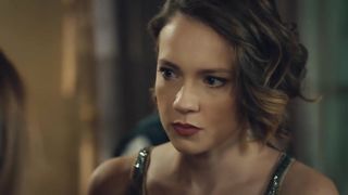 Blonde in night dress vs two guys