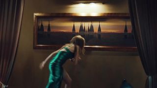 Blonde in night dress vs two guys