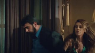 Blonde in night dress vs two guys