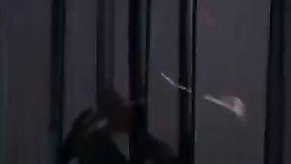 White dominatrix dominating Indian man on bed