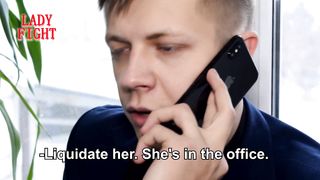 Blonde Girl with Sexy Heels Defeat Guys