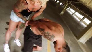 she humiliates him with her muscles