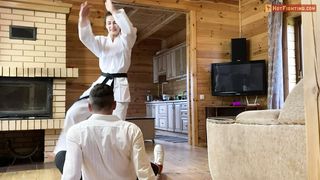 Karate girl  Sonya destroy a man